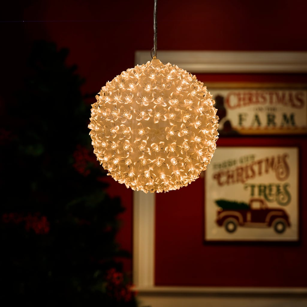 Alpine Corporation 8"H Indoor/Outdoor Christmas Flashing Sphere Hanging Ornament with LED Lights