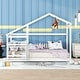 preview thumbnail 15 of 17, Twin Size Wooden House Floor Bed with Shelf and Roof