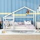 preview thumbnail 6 of 7, White Wood Floor Bed Twin Size House Bed Frame with Semi-enclosed Roof Frame and Storage Shelves - No Box Spring Needed