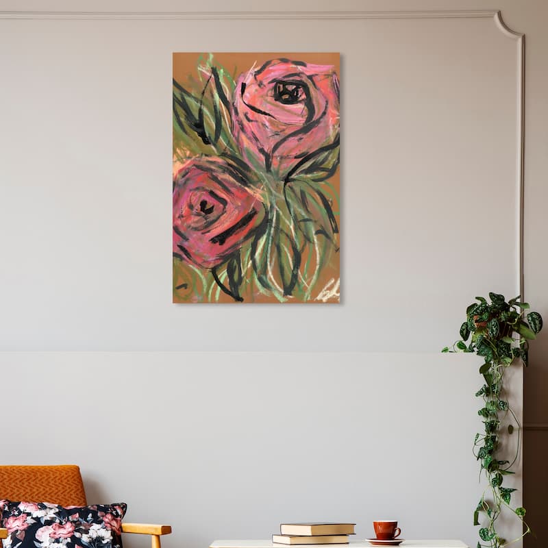 Wynwood Studio Canvas Floral and Botanical Rustic Roses Pink and Modern & Contemporary Wall Art Canvas Print - Pink, Black - 30 x 20