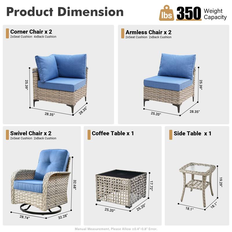 XIZZI 8-piece Patio Furniture Sectional Set with Swivel Chair