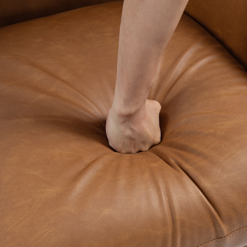 Vegan Leather Upholstered Swivel Barrel Accent Chair