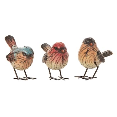 Transpac Small Resin Colorful Woodgrain Bird Set of 3 Spring Home Decorations