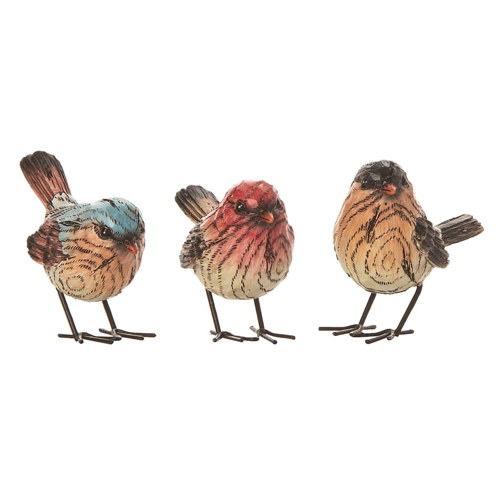 Transpac Small Resin Colorful Woodgrain Bird Set of 3 Spring Home Decorations