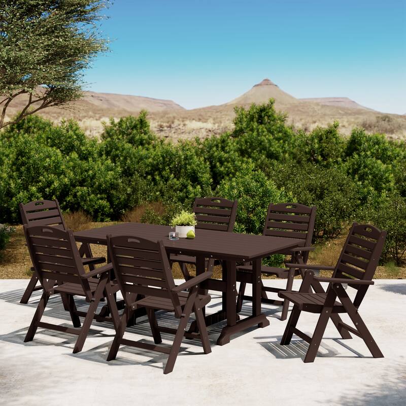 Laguna 7-Piece Rectangular Table Folding Highback Chair Dining Set