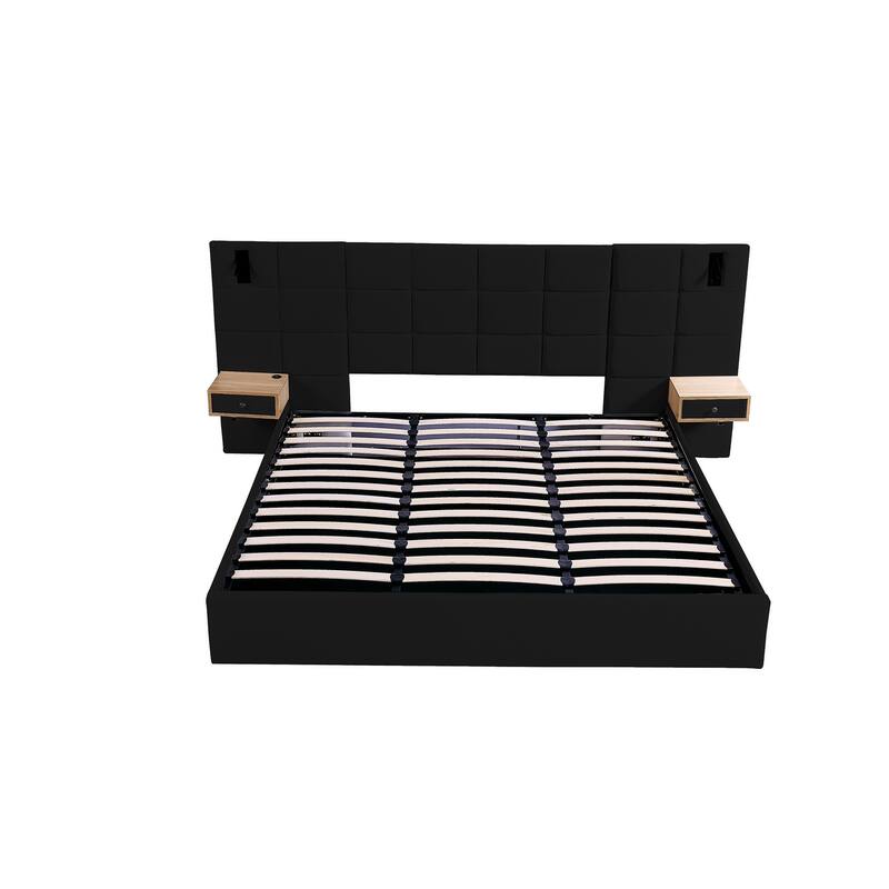 King Size Velvet Hydraulic Storage Bed with LED Lights & USB Charging