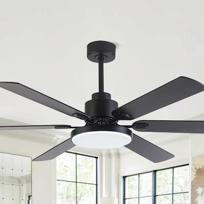 60-in Modern 6-Blade Matte Black LED Ceiling Fan with Light and Remote