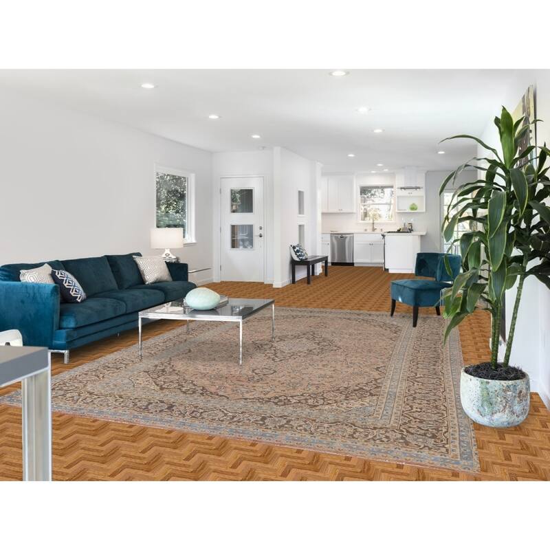 Distressed Traditional Mashad Persian Vintage Handmade Wool Carpet - 8'0"x 11'5"