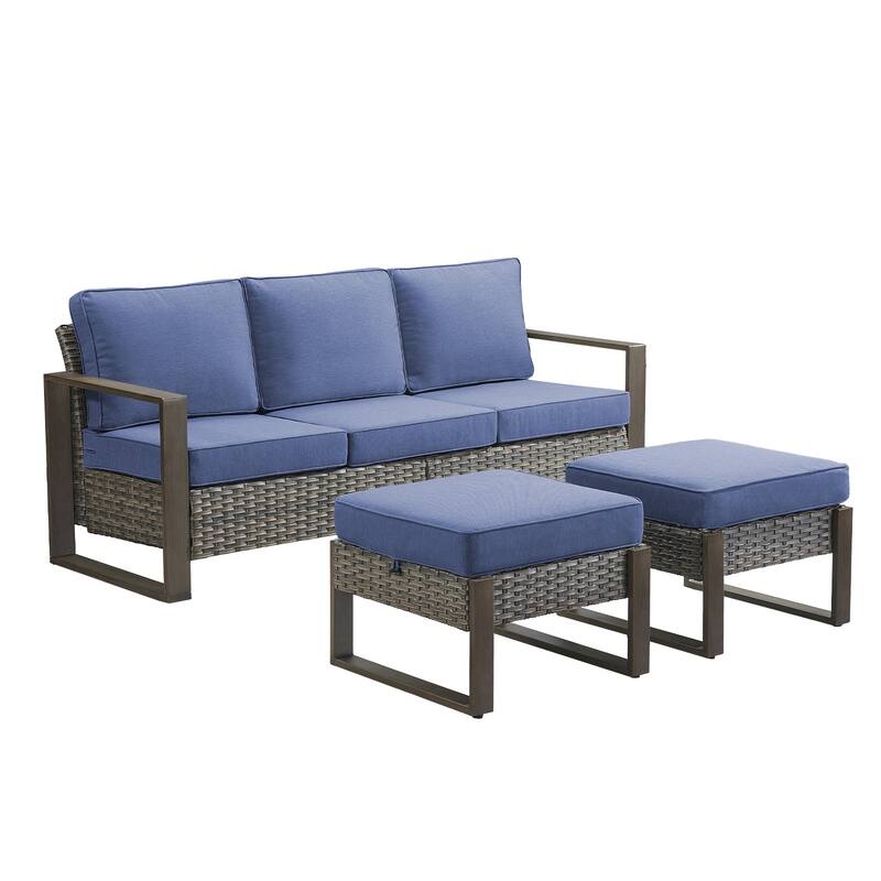 Gymojoy PE Wicker Patio Sofa Sectional Sofa with Ottoman