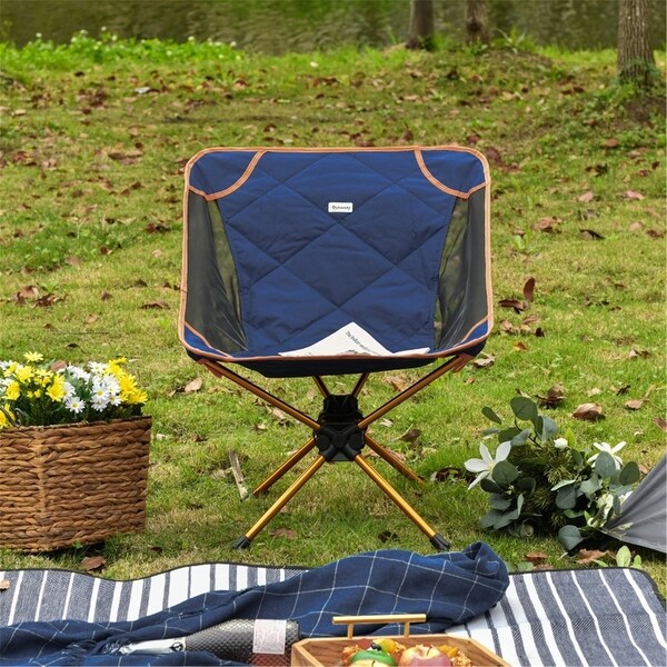 Navy Blue Folding Camping Beach Chair with Padded Seat and Comfort