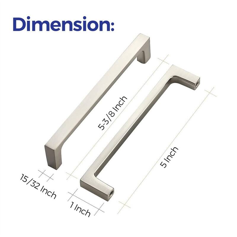 25 Pack Solid 5 Inch Kitchen Square Cabinet Handles - Satin Nickel - 8"L x 3"W