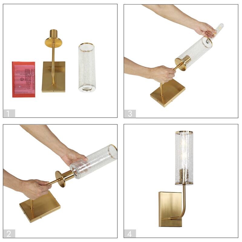 Modern Gold 1-Light Cylinder Glass Wall Sconce Bathroom Vanity Light - W 4.3" x H 16.7" x D 7.1"