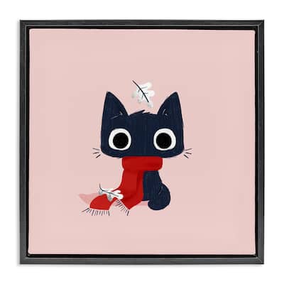 Stupell Little Kitten in Scarf Framed Floater Canvas Wall Art Design By Sarah Hickman