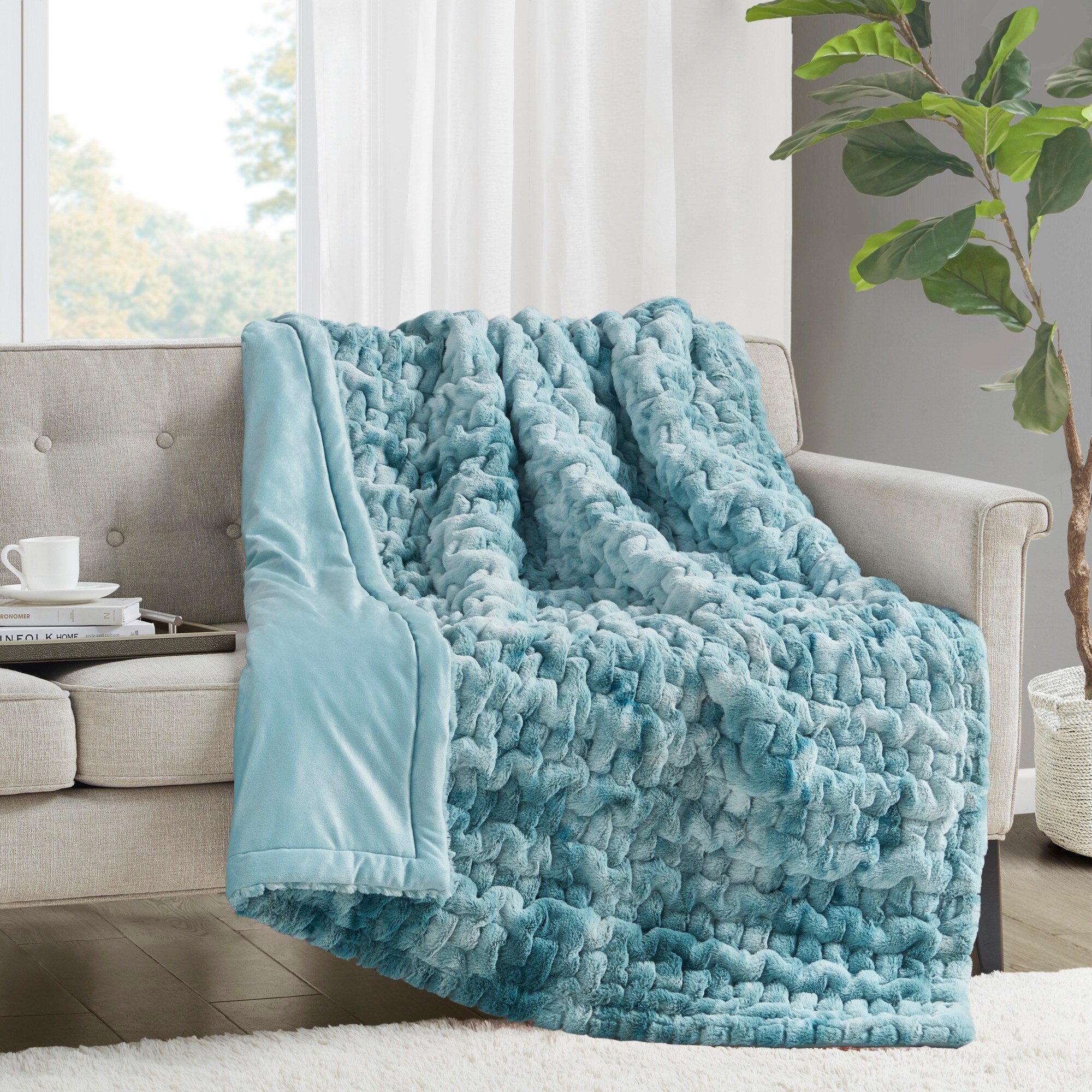 Madison park ruched shop fur throw