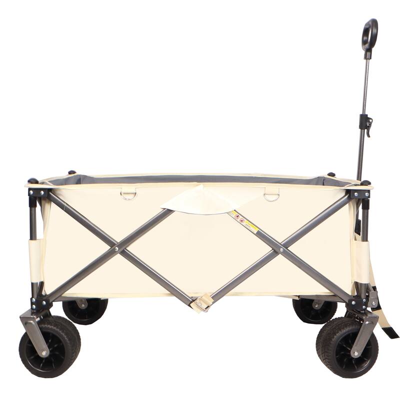 Heavy Duty Folding Beach Wagon - Utility Cart with Big Wheels & Adjustable Handle, Includes Drink Holders