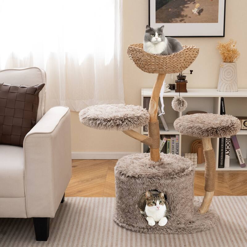 Grey 4-Tier Cat Activity Center with Plush Perch and Condo Hideout and Jute Scratching Posts - 23.5" x 41.5"