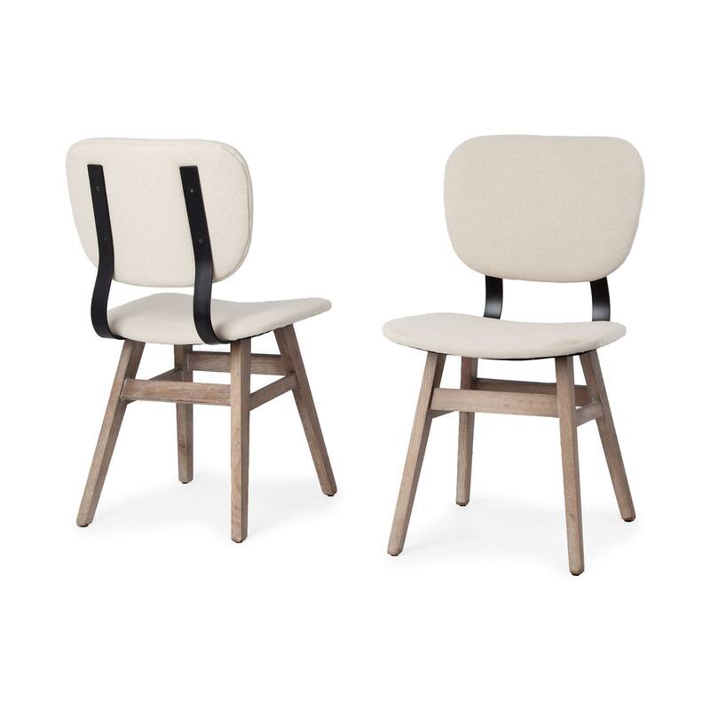 HomeRoots Set Of Two Cream And Brown Upholstered Fabric Open Back Side Chairs - 18.50 in. x 33.30 in. x 18.50 in.