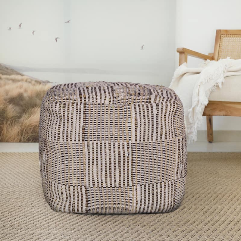 Stylish 18" Brown Cotton Cube Pouf Ottoman for Footrest or Extra Seat