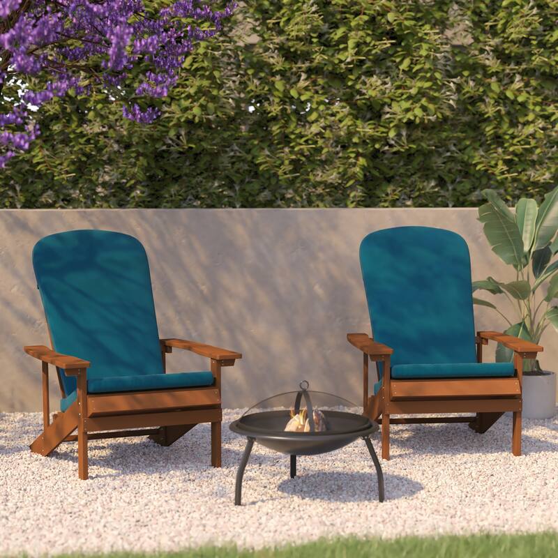 Indoor/Outdoor Adirondack Chairs with Cushions - Set of 2 - Teak/Teal