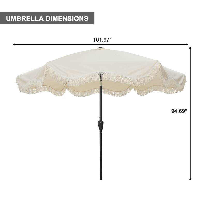 Clihome 9 Ft. Bohemian Fringed Patio Market Umbrella