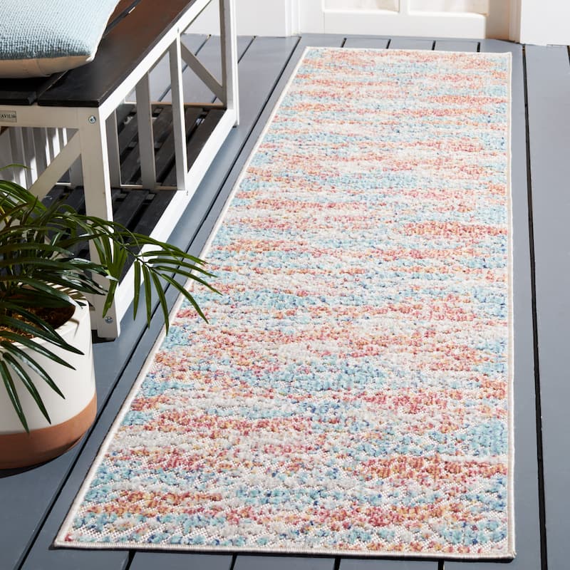 SAFAVIEH Cabana Benedita Indoor/ Outdoor Boho Rug - 2'2" x 9' Runner - Aqua/Pink