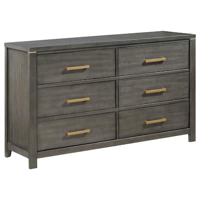 Kieran Transitional Wood 6-drawer Dresser Grey