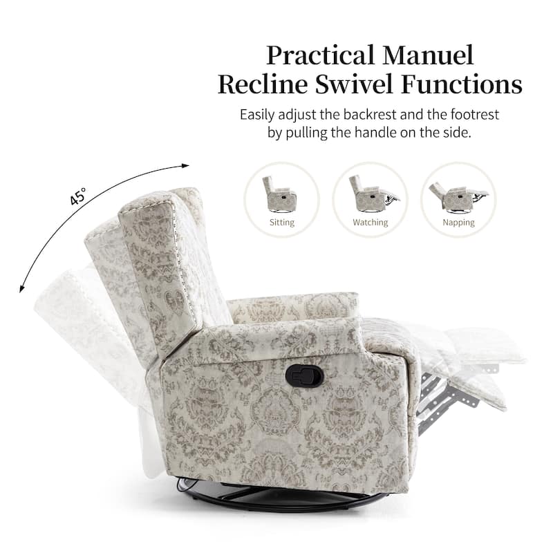 UIXE 2 Set Roderich Farmhouse Floral Print Swivel Rocker Push Back Recliner