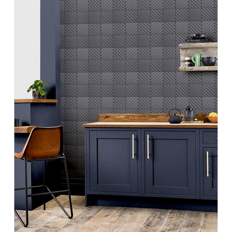 Hotel Tile Gunmetal Wallpaper - 20.8 in. W x 33ft L - Double Roll