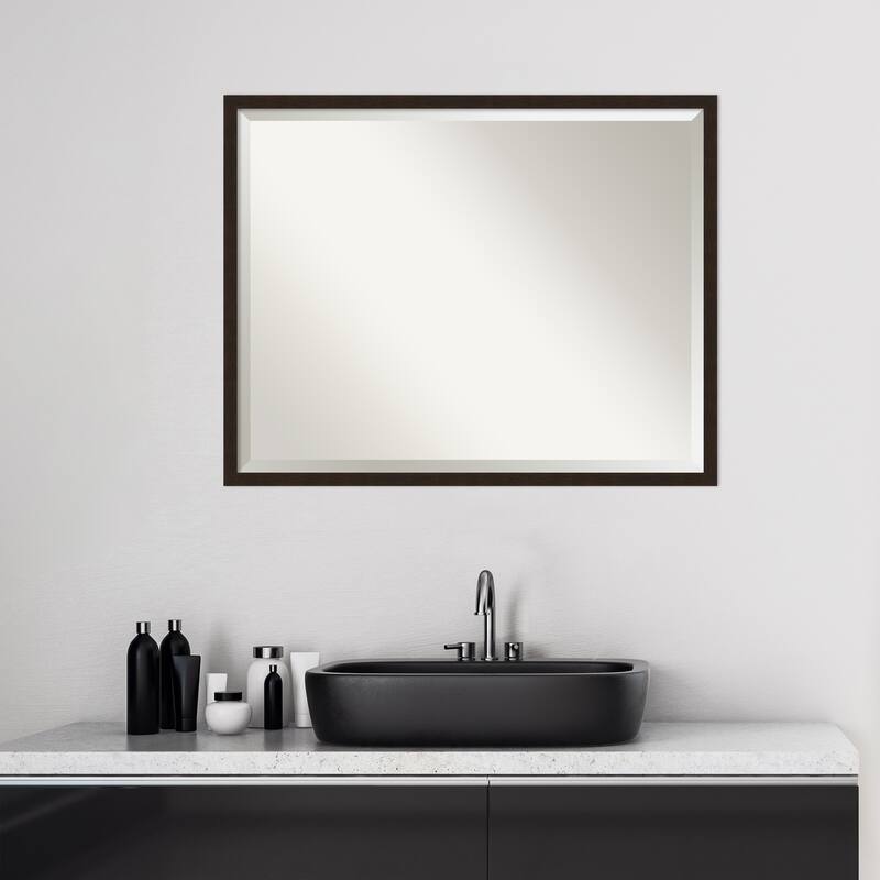 Beveled Wood Bathroom Wall Mirror - Carlisle Espresso Narrow Frame - Carlisle Espresso Narrow