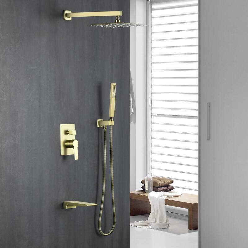 Wall Mount Tub Shower Faucet Set With Hand Shower Complete Shower System With Tub Spout With Pressure Balance Valve