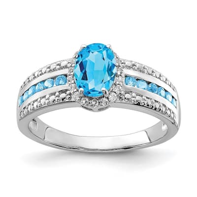 Curata 925 Sterling Silver Polished Open back Blue and White Topaz Ring