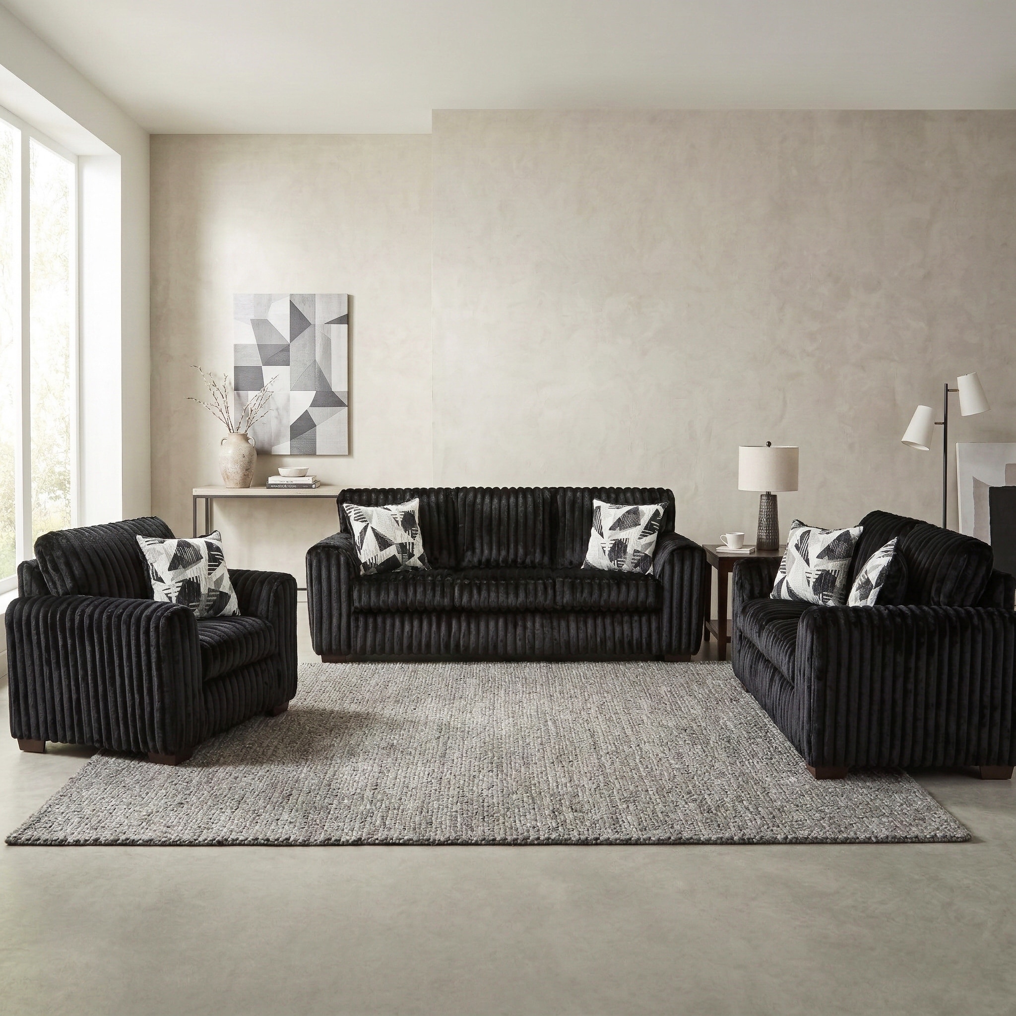 Roundhill Furniture Nolan 3-Piece Living Room Set, Sofa Loveseat and Chair