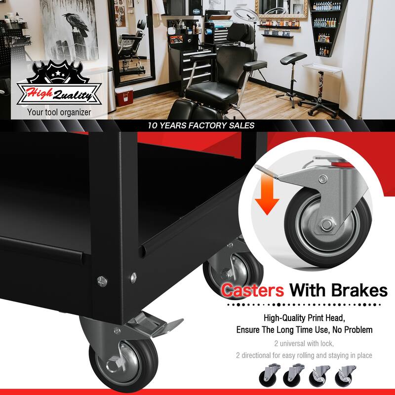 3-Tier Rolling Tool Cart on Wheels for Mechanics with Utility Drawer