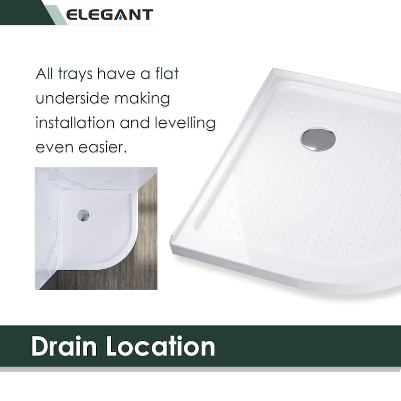 Elegant Curved Shower Base in White Corner Drain Quadrant Anti-slip Acrylic Shower Pan 38 in. W x 38 in. D x 3 in. H - 38" x 38"