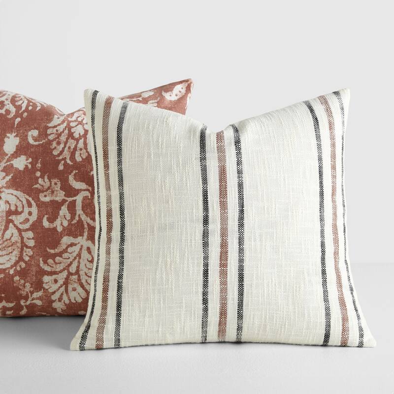 2-Pack Yarn-Dyed Patterns Decor Throw Pillows in Yarn-Dyed Framed Stripe / Distressed Floral