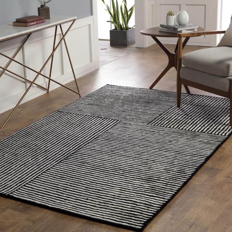 Livabliss Quartz Minimalist Stripe Hand Tufted Area Rug - Black / Ivory - 2' x 3'