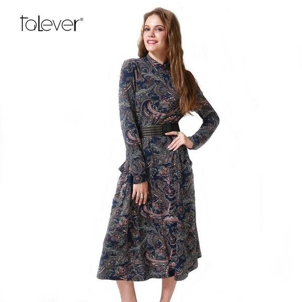 Shop 2017 Winter Autumn Women Casual Cashew Flowers Print Dress