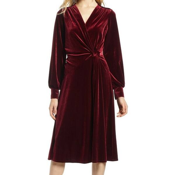 Shop Halogen Womens A Line Dress Red Size Xs Velvet Faux Wrap