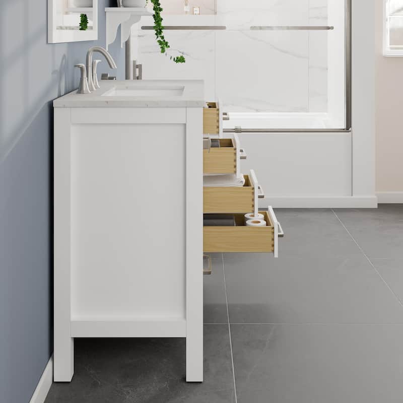 Eviva Aberdeen 36"W x 22"D Bath Vanity with White Carrara Quartz Top