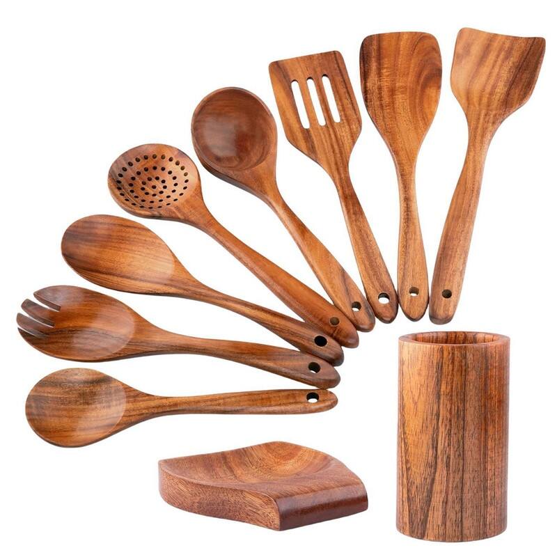 10 Piece Wooden Cooking Utensils Set