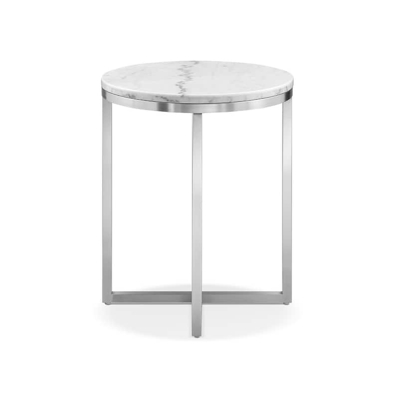 Magnussen Home Esme White Marble and Brushed Nickel Round End Table - 20''W x 20''D x 25''H