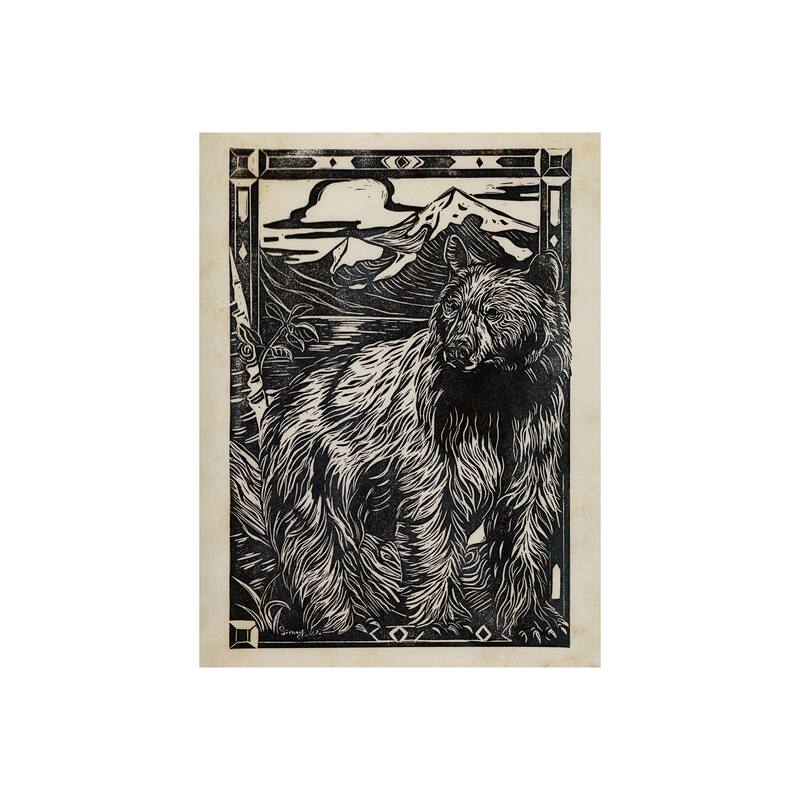 Linocut III (Bear) (30 x 40) Canvas Art Print - Small