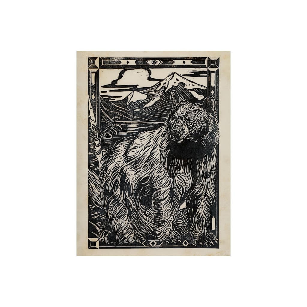 Linocut III (Bear) (30 x 40) Canvas Art Print