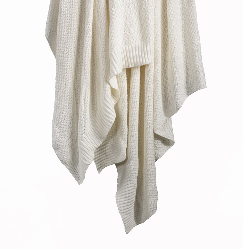 HiEnd Accents 100% Cotton Knit with Ribbed Trim Throw Blanket, 1PC - King - Vintage White