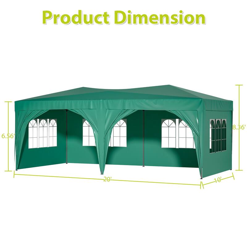 10 ft. x 20 ft. Pop Up Canopy Outdoor Portable Party Wedding Tent with 6 Removable Sidewalls and Carry Bag + 6pcs Weight Bag