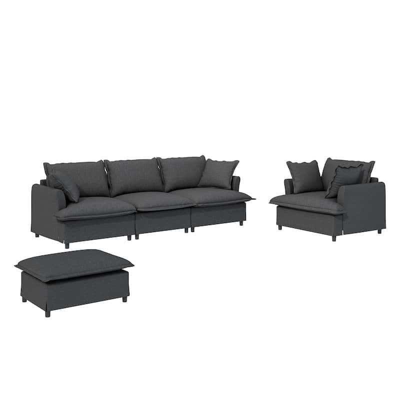 33*27.5" Ottoman Module for Modular Sofa, Wide Seat, Gray Chenille, 24 lbs