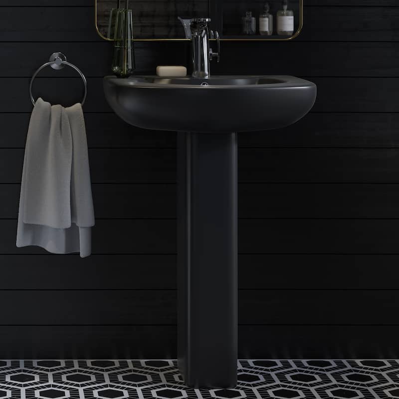 Montparnasse Two-Piece Round Pedestal Sink In Matte Black - 25.6" x 20.3" 35.25"