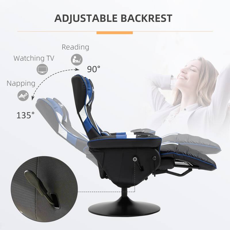 PVC Racing Gaming Chair with Recliner, Footrest and Cup Holders