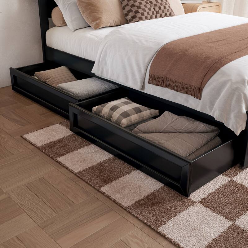 Aveline Wood Platform Bed with Matching Footboard & Storage Drawers