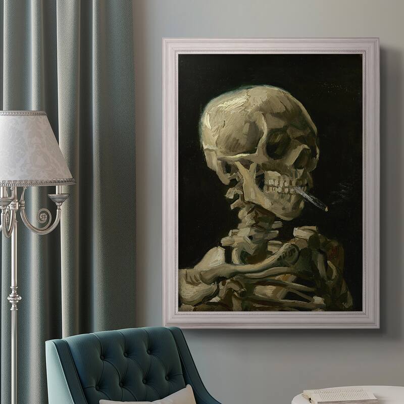 Skull of a Skeleton with Burning Cigarette Premium Framed Canvas- Ready to Hang